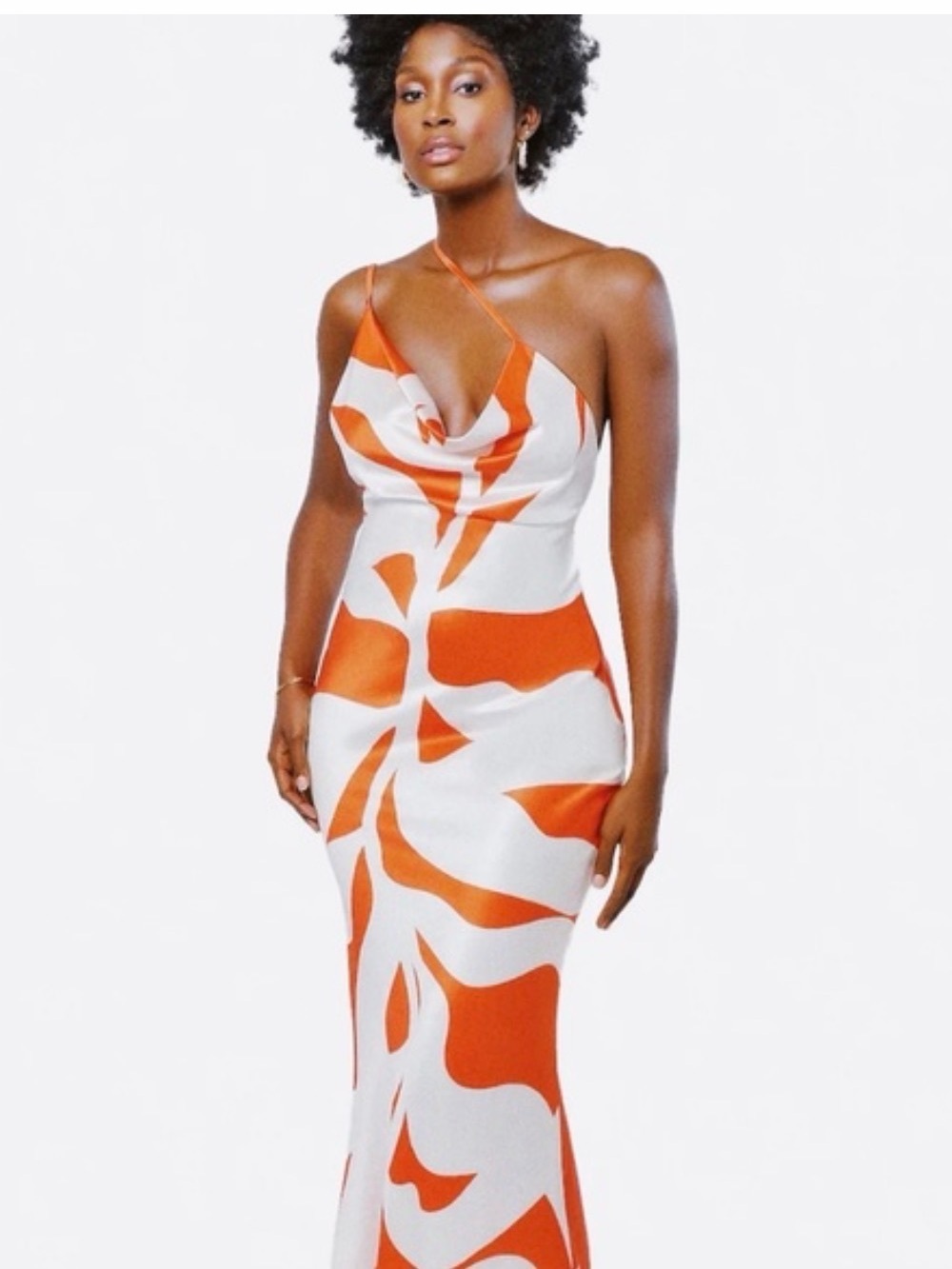 Hanifa Orange and White Backless Cowl-Neck Slip Dress